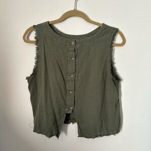 Olive Green Sleeveless Button-Up Top